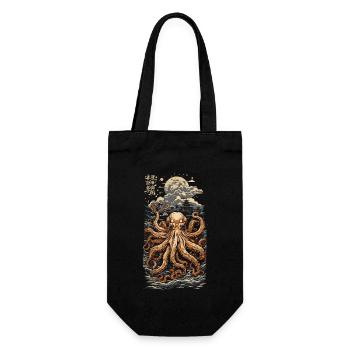 Ukiyo-E Oktopus Japanisches Meer und Fischer - Geschenkbeutel für Flaschen - Schwarz - Vorne