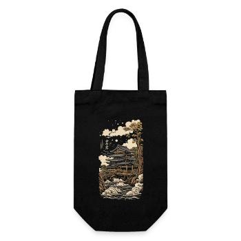 Tempel in Ukiyo-E Vintage Japan Kunst - Geschenkbeutel für Flaschen - Schwarz - Vorne
