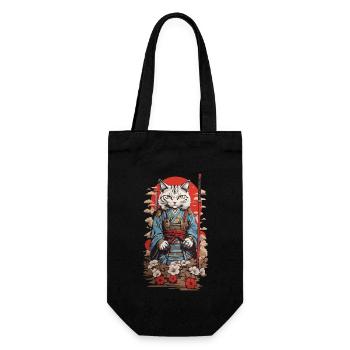 Samurai Katze Retro Japan Aesthetic Katzen Design - Geschenkbeutel für Flaschen - Schwarz - Vorne