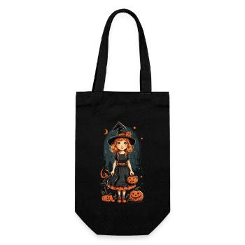 Retro Halloween Hexe Kürbis Mädchen Design - Geschenkbeutel für Flaschen - Schwarz - Vorne