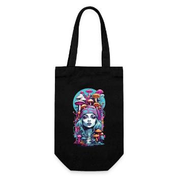 Psychedelic Goa Pilz Girl Trance Festival Design - Geschenkbeutel für Flaschen - Schwarz - Vorne