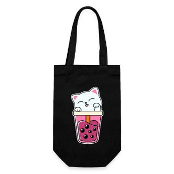 Süße Katze Kätzchen trinkt Boba Tea Bubble Tea - Geschenkbeutel für Flaschen - Schwarz - Vorne