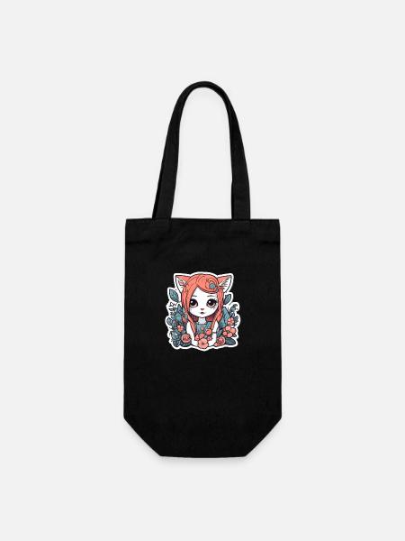 Katzenmädchen im Rosengarten - Geschenkbeutel für Flaschen - Schwarz