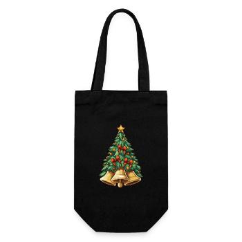 Weihnachtsbaum mit Glocken plus Deko - Geschenkbeutel für Flaschen - Schwarz - Vorne