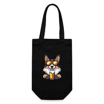 Border Collie Hund Apres Ski Bier Comic - Geschenkbeutel für Flaschen - Schwarz - Vorne