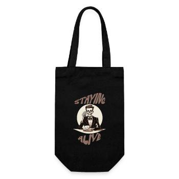 Staying alive skeleton drinks coffee fun caffeine - Gift Bag for Bottles - black - Front