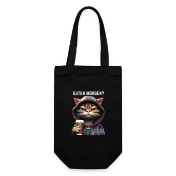 Guten Morgen Spruch mit genervter Katze mit Kaffee - Geschenkbeutel für Flaschen - Schwarz - Vorne