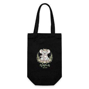 Mama Est. 2024 Koala Cuddle Floral Wreath New Mom - Geschenkbeutel für Flaschen - Schwarz - Vorne