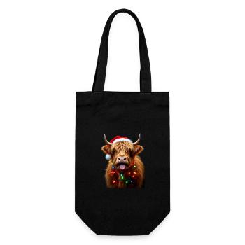 Schottische Hochlandkuh mit Weihnachtslichter-Charme - Geschenkbeutel für Flaschen - Schwarz - Vorne