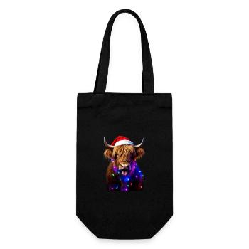 Schottische Highland-Kuh mit Weihnachtsbeleuchtung Weihnachten - Geschenkbeutel für Flaschen - Schwarz - Vorne
