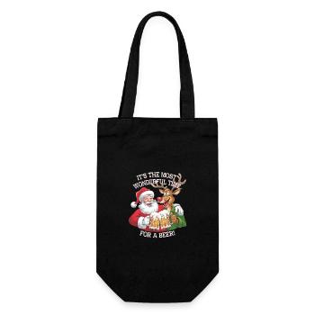 Es ist die schönste Zeit für ein Bier Weihnachtsjubel - Geschenkbeutel für Flaschen - Schwarz - Vorne