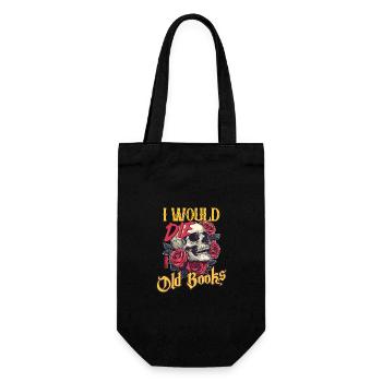 Ich würde für alte Bücher sterben Totenkopf und Rosen Kunst - Geschenkbeutel für Flaschen - Schwarz - Vorne