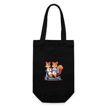 Cheerful Squirrel Twins School Way Design - Gift Bag for Bottles - black - Front
