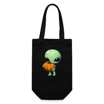 Green alien with Halloween pumpkin - Gift Bag for Bottles - black - Front