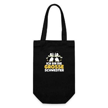 Ich bin große Schwester Pinguin Babyparty Mädchen - Geschenkbeutel für Flaschen - Schwarz - Vorne