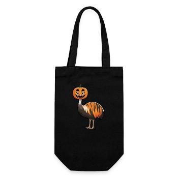 Halloween Oiseau Autruche Emu Citrouille Drôle Fantaisiste - Sac à bouteille - noir - Devant