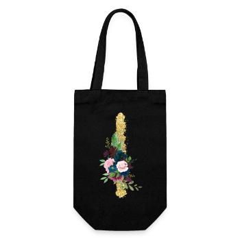 Buchstabe i gold floral - Geschenkbeutel für Flaschen - Schwarz - Vorne