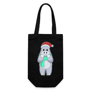 Nilpferd Weihnachten Winter - Geschenkbeutel für Flaschen - Schwarz - Vorne