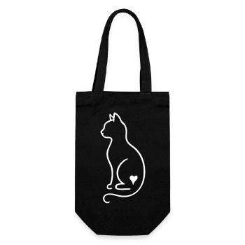Dessin au trait de chat - Design minimal blanc avec cœur - Sac à bouteille - noir - Devant