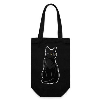 Black Cat Sitting Yellow Eyes Elegant Portrait - Gift Bag for Bottles - black - Front