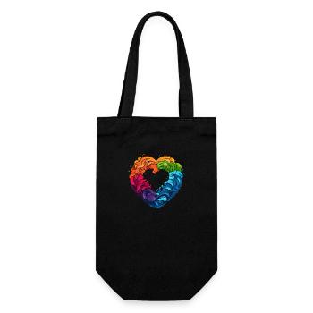 LGBTQIA+ Regenbogenherz - Geschenkbeutel für Flaschen - Schwarz - Vorne