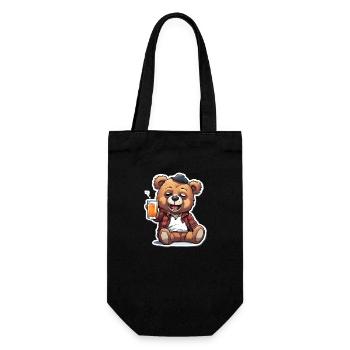 Casual teddy bear with beer - Gift Bag for Bottles - black - Front