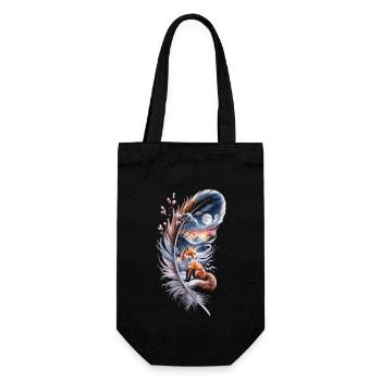 Fox in Winter Feather - Fox at Full Moon - Gift Bag for Bottles - black - Front