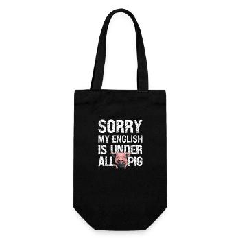 Denglisch Sorry Mein Englisch Ist Unter Aller Sau - Geschenkbeutel für Flaschen - Schwarz - Vorne