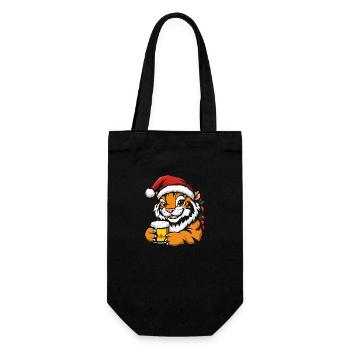 Tiger Weihnachten Bier Lustig - Geschenkbeutel für Flaschen - Schwarz - Vorne