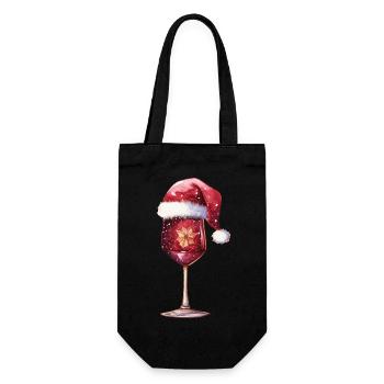 Weihnachtliches Weinglas - Geschenkbeutel für Flaschen - Schwarz - Vorne