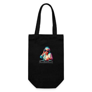 DJ Oma Grandma Hipster mit Sonnenbrille Kopfhörer - Geschenkbeutel für Flaschen - Schwarz - Vorne
