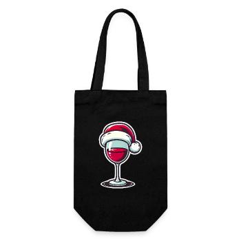 Festive Wine Glass with Santa Hat - Gift Bag for Bottles - black - Front