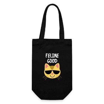Feline Good : Feeling good cat pun quote - Gift Bag for Bottles - black - Front