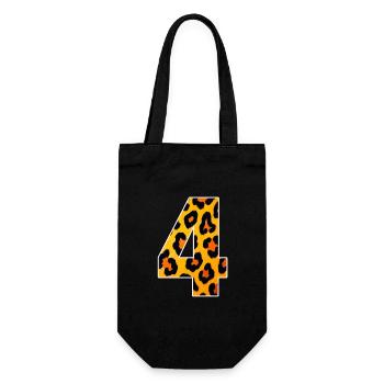 Leopard Print Numeral 4 Fire Orange - Gift Bag for Bottles - black - Front