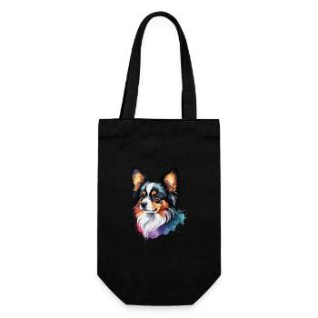Papillon Hund niedlich niedlich Aquarell bunt - Geschenkbeutel für Flaschen - Schwarz - Vorne