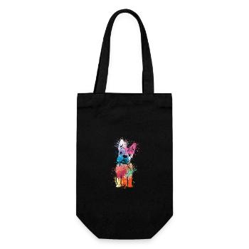 colorful splash art dog lover French bulldog - Geschenkbeutel für Flaschen - Schwarz - Vorne
