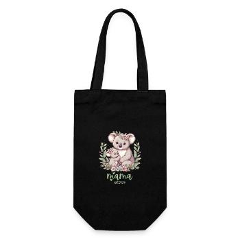 Mama Est. 2024 Koala Cuddle Floral Wreath New Mom - Geschenkbeutel für Flaschen - Schwarz - Vorne