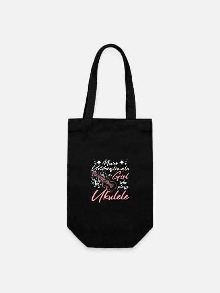 Never underestimate a girl who plays ukulele - Gift Bag for Bottles - black