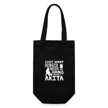 Just want drink beer and hang with my Akita - Geschenkbeutel für Flaschen - Schwarz - Vorne