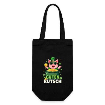 Silvester - Glücksschwein Neujahr - Geschenkbeutel für Flaschen - Schwarz - Vorne
