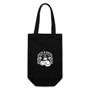 Katze und Kaffee ist alles was ich brauche - Geschenkbeutel für Flaschen - Schwarz - Vorne
