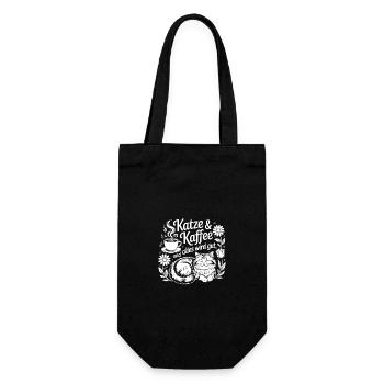 Katze und Kaffee ist alles was ich brauche - Geschenkbeutel für Flaschen - Schwarz - Vorne