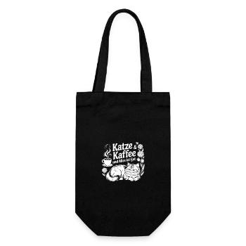 Katze und Kaffee ist alles was ich brauche - Geschenkbeutel für Flaschen - Schwarz - Vorne