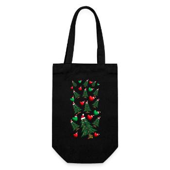 Weihnachtsbäume mit Herzen und Weihnachtsmützen. - Geschenkbeutel für Flaschen - Schwarz - Vorne