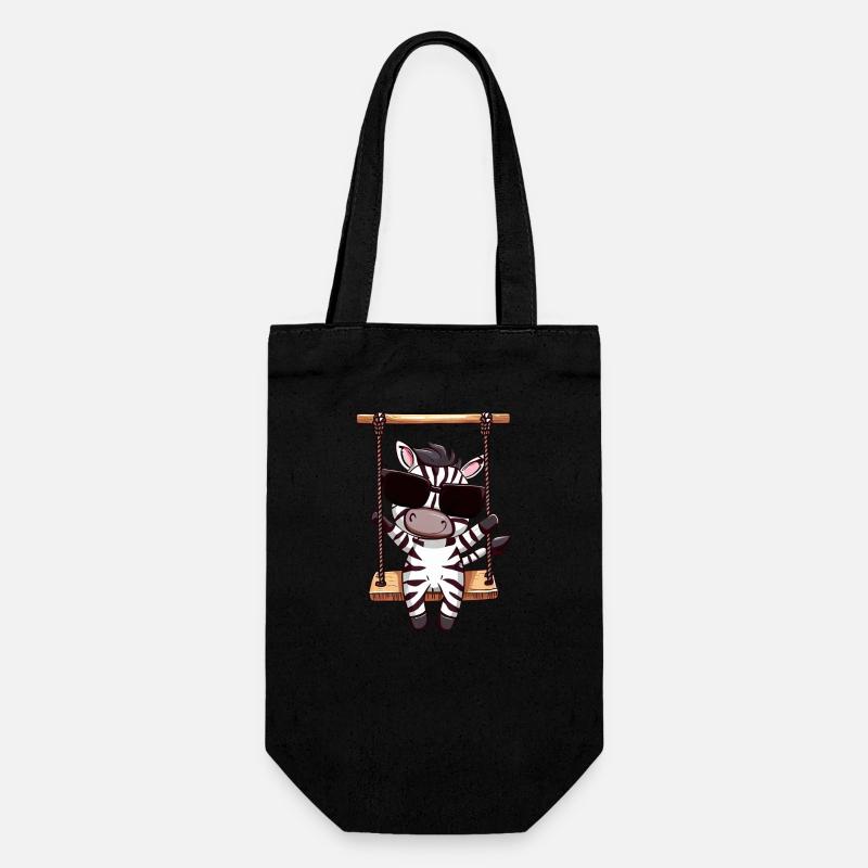 Zèbre Kawaii mignon, balançoire, mignon - Sac à bouteille - noir