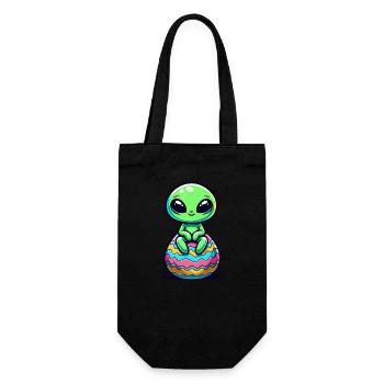 Cute Alien on Colorful Easter Egg - Gift Bag for Bottles - black - Front