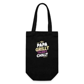 Papa Grillt Tochter Chillt Camping Vatertag - Geschenkbeutel für Flaschen - Schwarz - Vorne