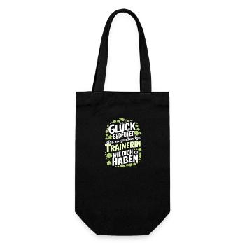 Glück-Trainerin-Dankeschön Coach Fitness Fußball - Geschenkbeutel für Flaschen - Schwarz - Vorne