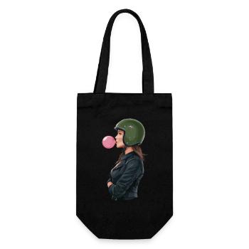 Coole Motorradfahrerin Bikerin kaut Kaugummi - Geschenkbeutel für Flaschen - Schwarz - Vorne