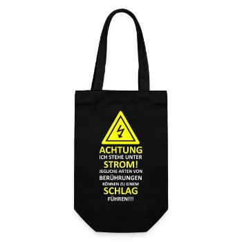 Elektriker Sprüche - Achtung Stromschlag - Geschenkbeutel für Flaschen - Schwarz - Vorne